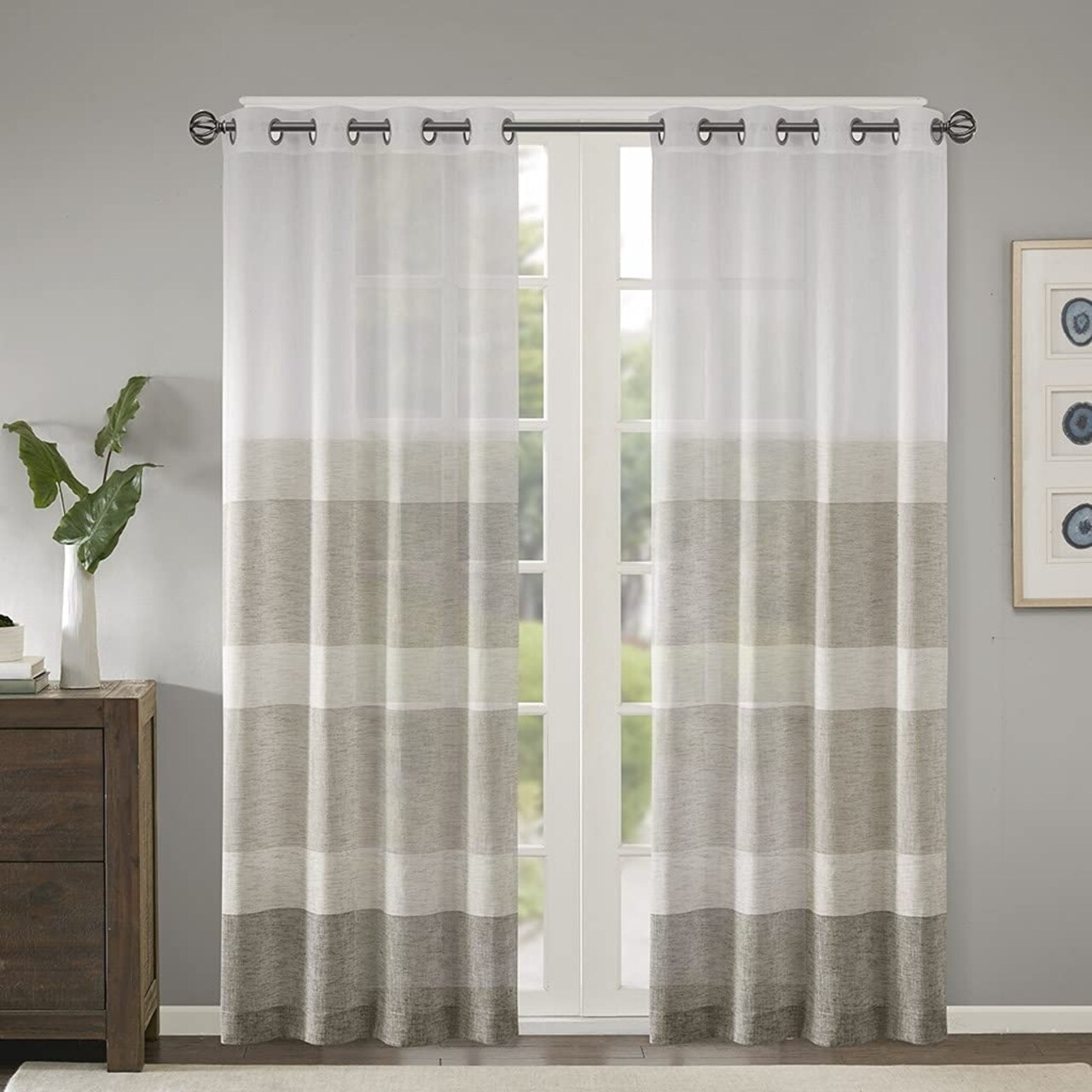 Madison Park Polyester Faux Linen Woven Stripe Widnow Sheer MP40-7236